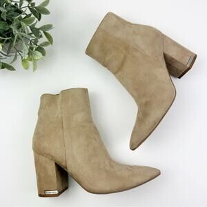 Calvin Klein Tan Faux Suede Pointed Toe Heeled Booties Size 7.5